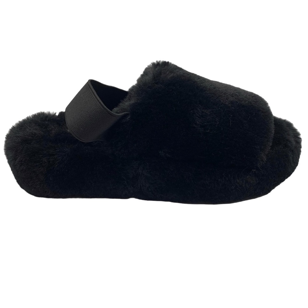 NWT Crown & Ivy Cabana Black Faux Fur Platform Slipper Woman’s  7